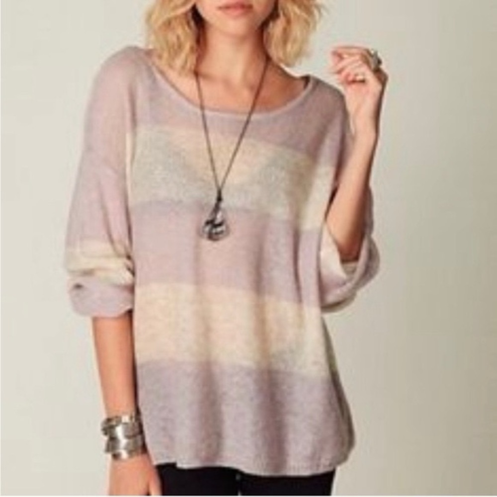 Free People Lavender and Cream Striped Mohair Blend - Size XS